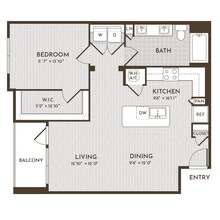 1BR 1BA (874 SF) 12210 floor plan